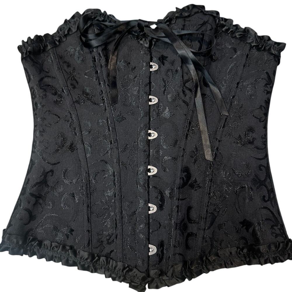 Black Lace Corset Bustier – Small Boned Lace Up Goth